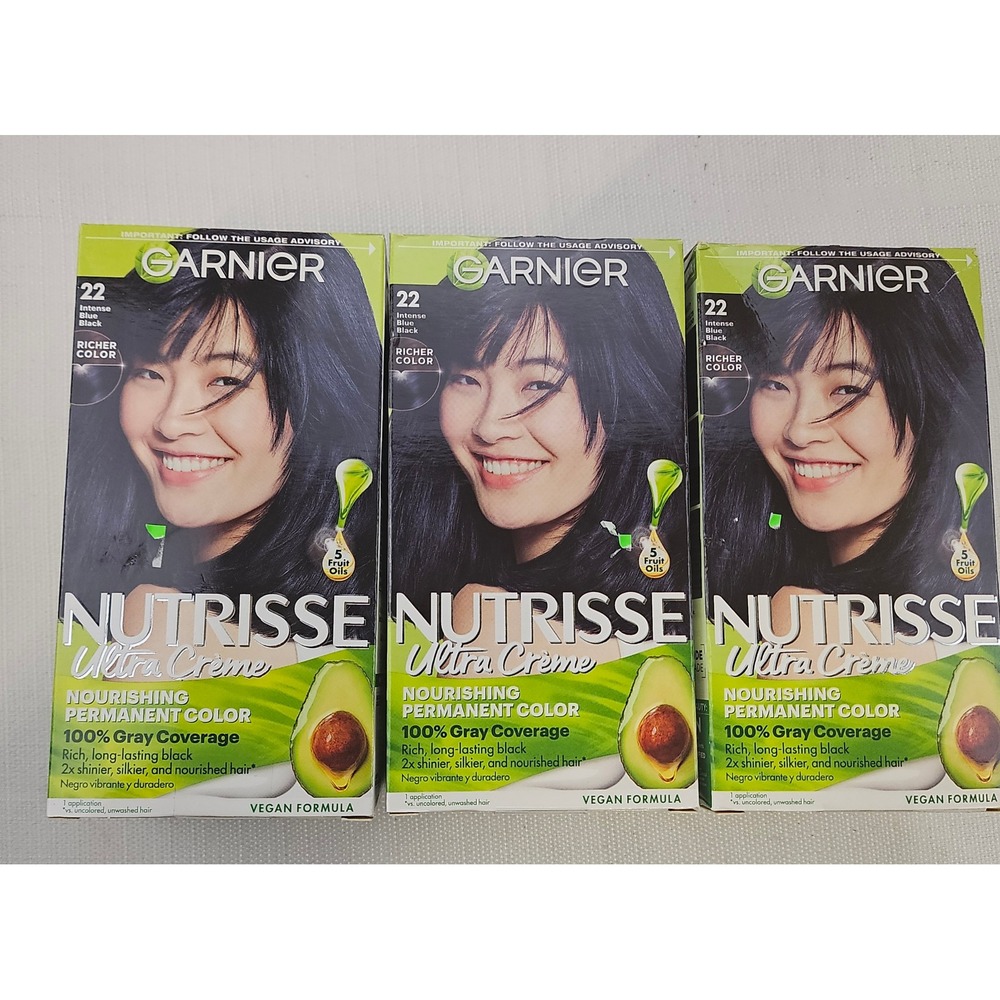 Garnier Nutrisse Ultra Crème 22 Intense Black Hair Dye Permanent Color -3‎ Boxes